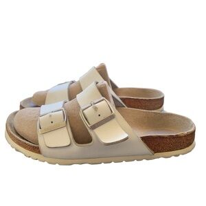 Birkenstock Women's Arizona Sandal Size 8.6-9 White Double Strap Slide Cork